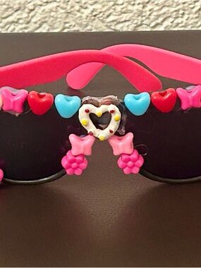 Girls Pink Decorative Heart & Flower Sunglasses